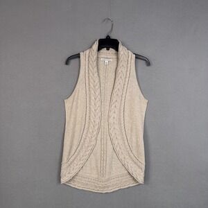 Banana Republic Sweater Vest Womens Medium Beige Collared Cable Knit Open Front